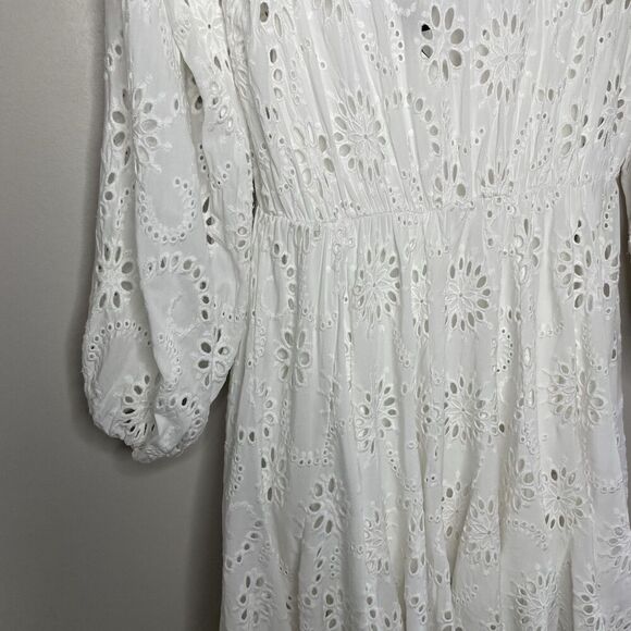 MAJE Rapala Dress Women 40 Large Eyelet Mini A-Line White Lined Pockets Viscose - Picture 12 of 16